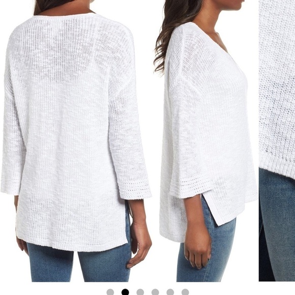 Caslon Hidden Snap V Neck Lightweight White Cotton Blend Sweater Size Small - Picture 2 of 9